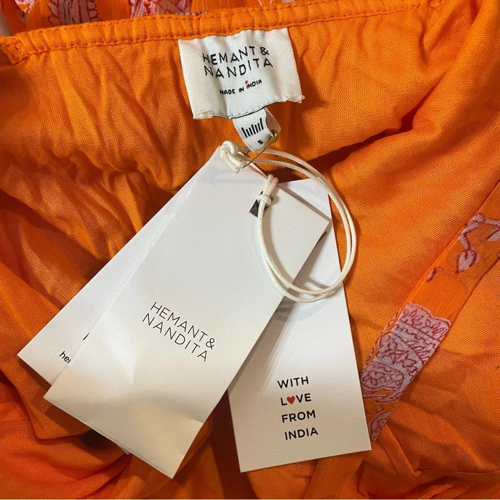 NWT Hemnant & Nandita Paisley Bela Halter Neck High Low Mini Dress Orange Candy - Picture 2 of 13
